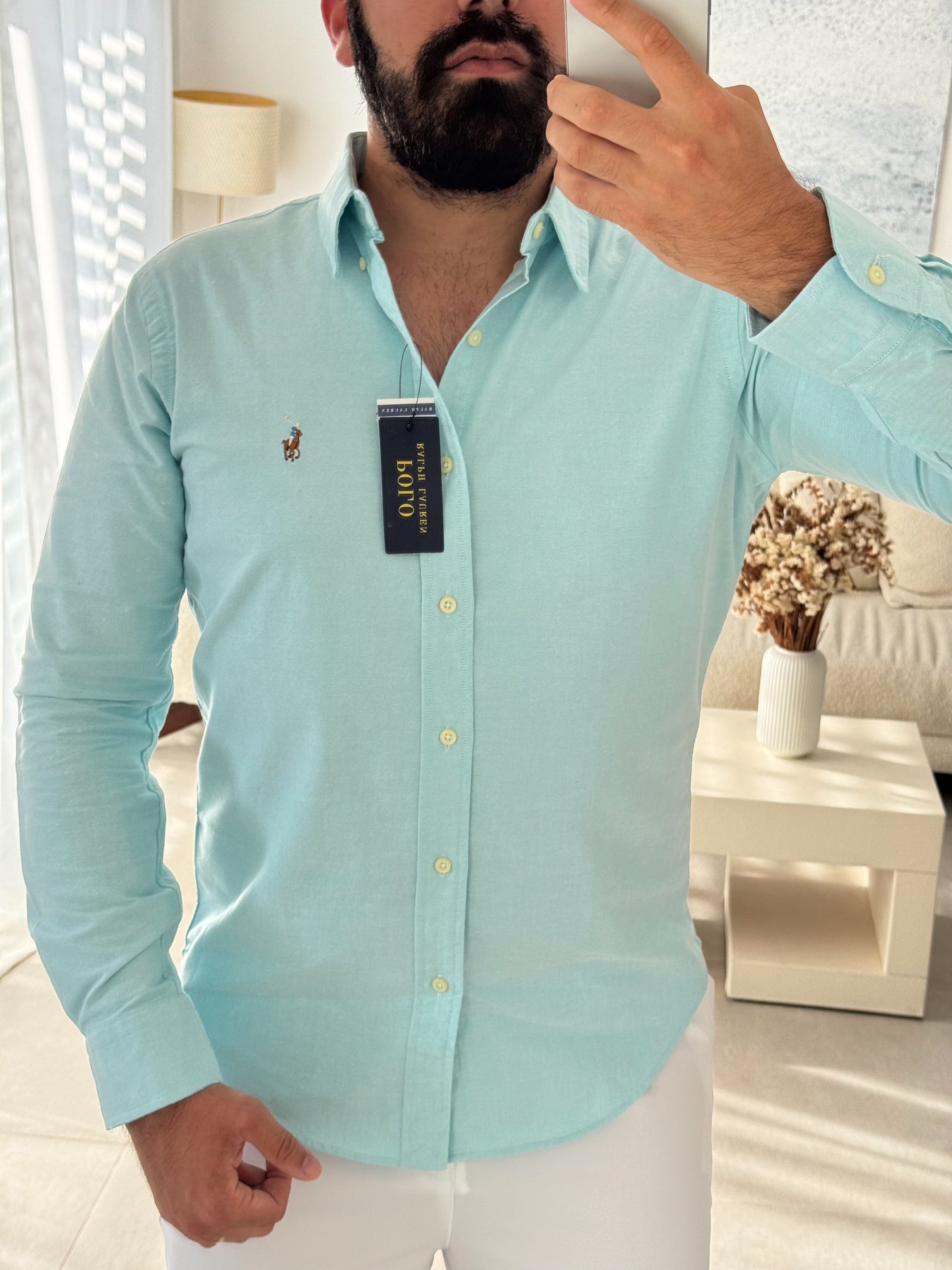 חולצה מכופתרת פולו ראלף לורן לגברים בצבע טורקיז