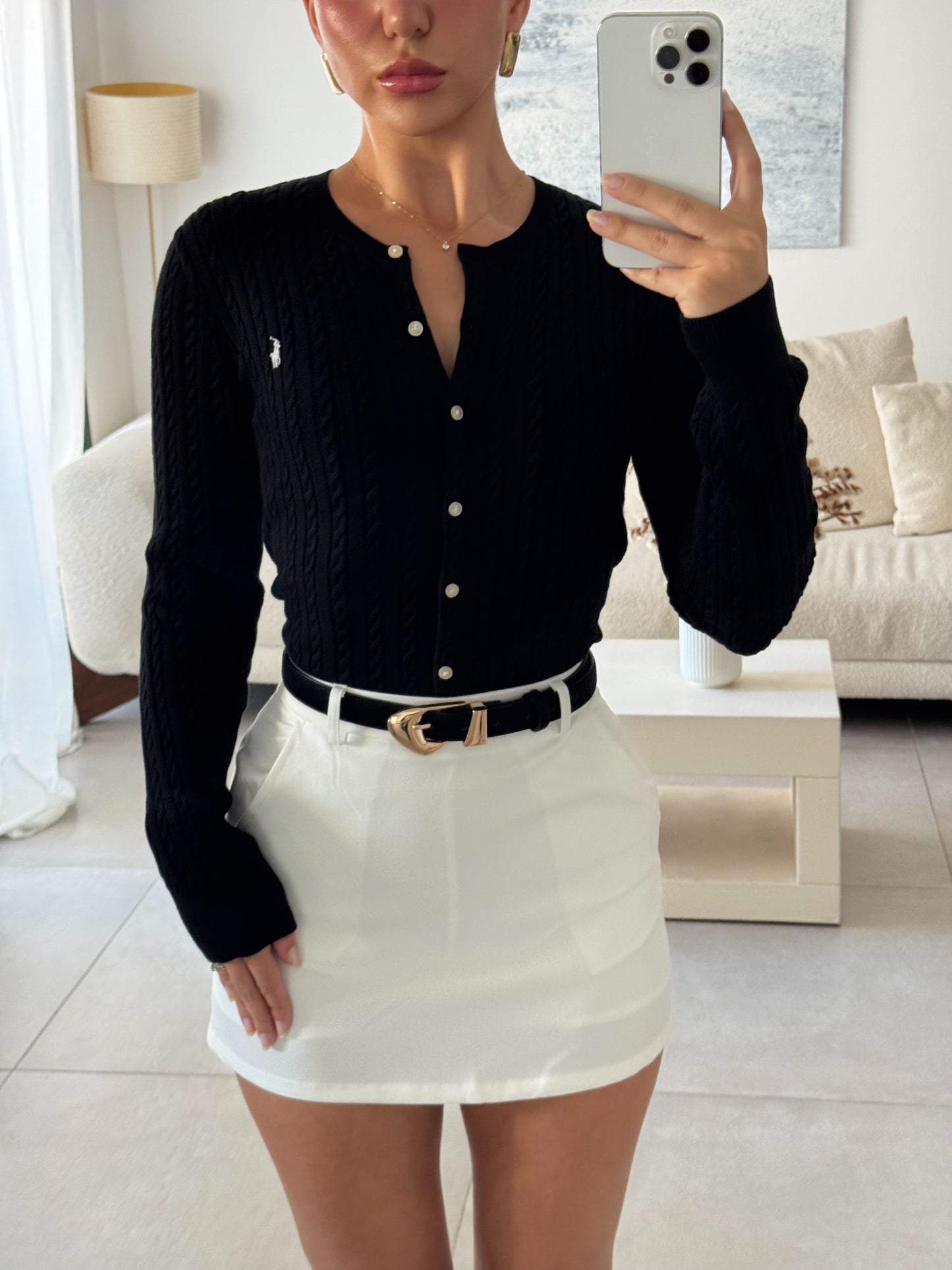 קרדיגן סריג סוודר פולו ראלף לורן בשחור