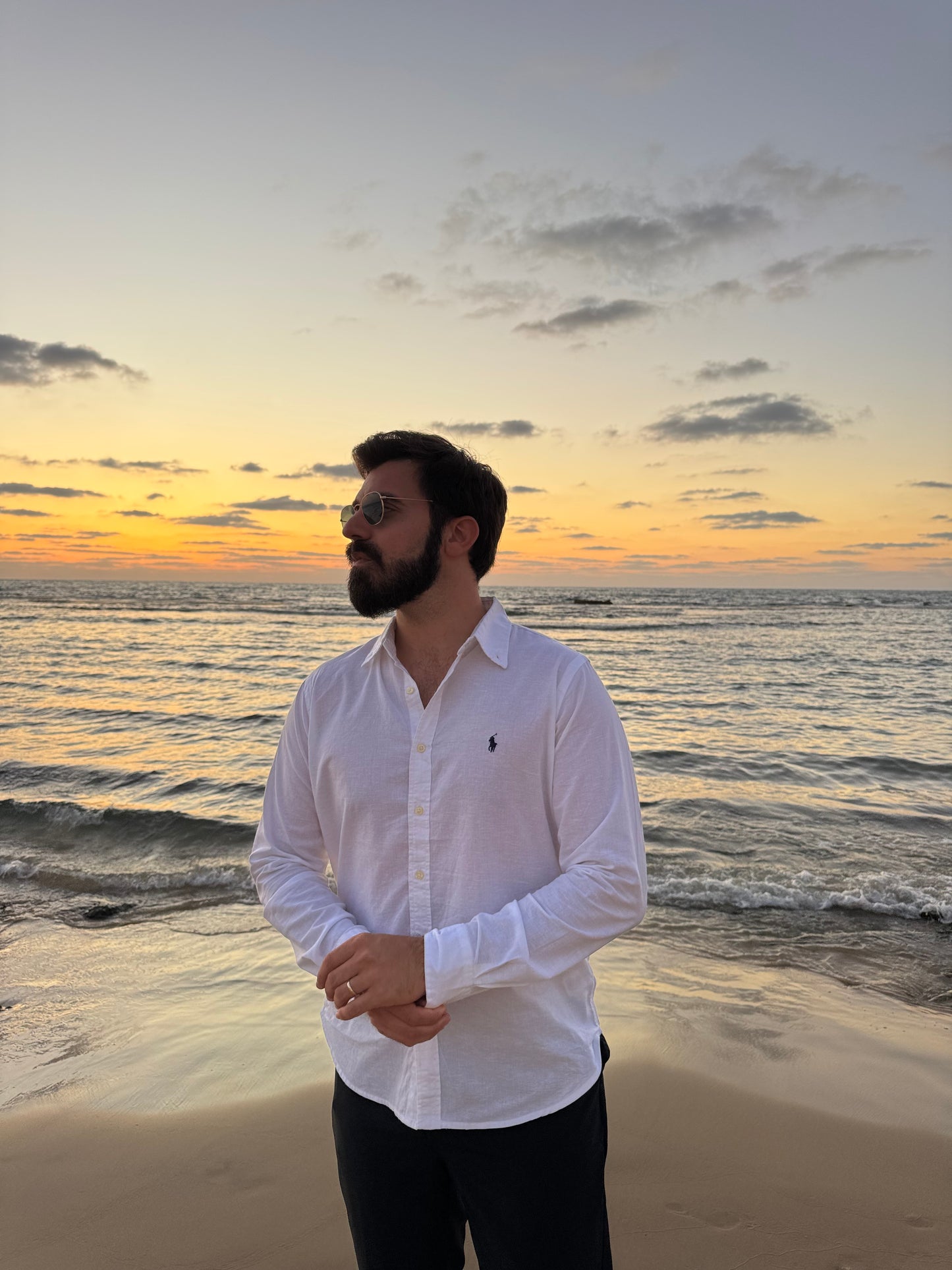 חולצה מכופתרת בטקסטורת פשתן פולו ראלף לורן בלבן