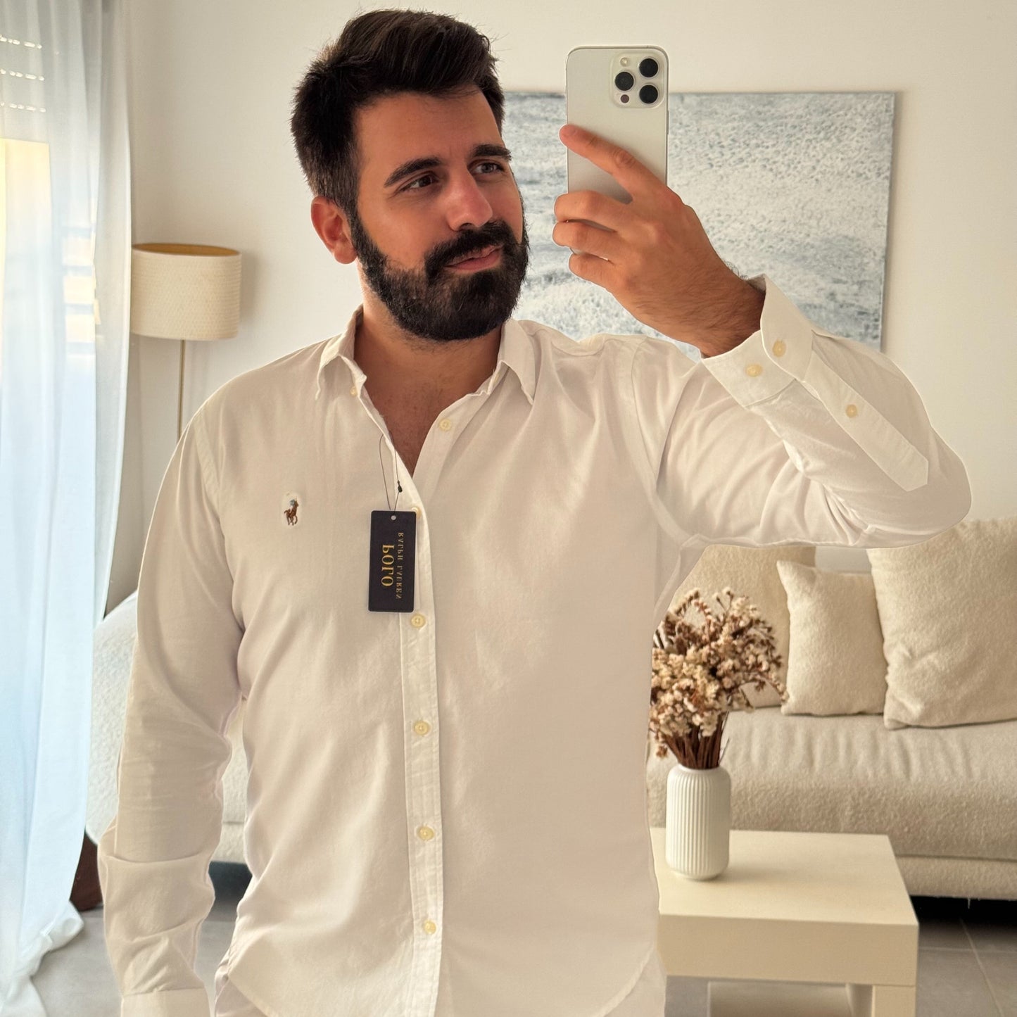 חולצה מכופתרת פולו ראלף לורן בלבן