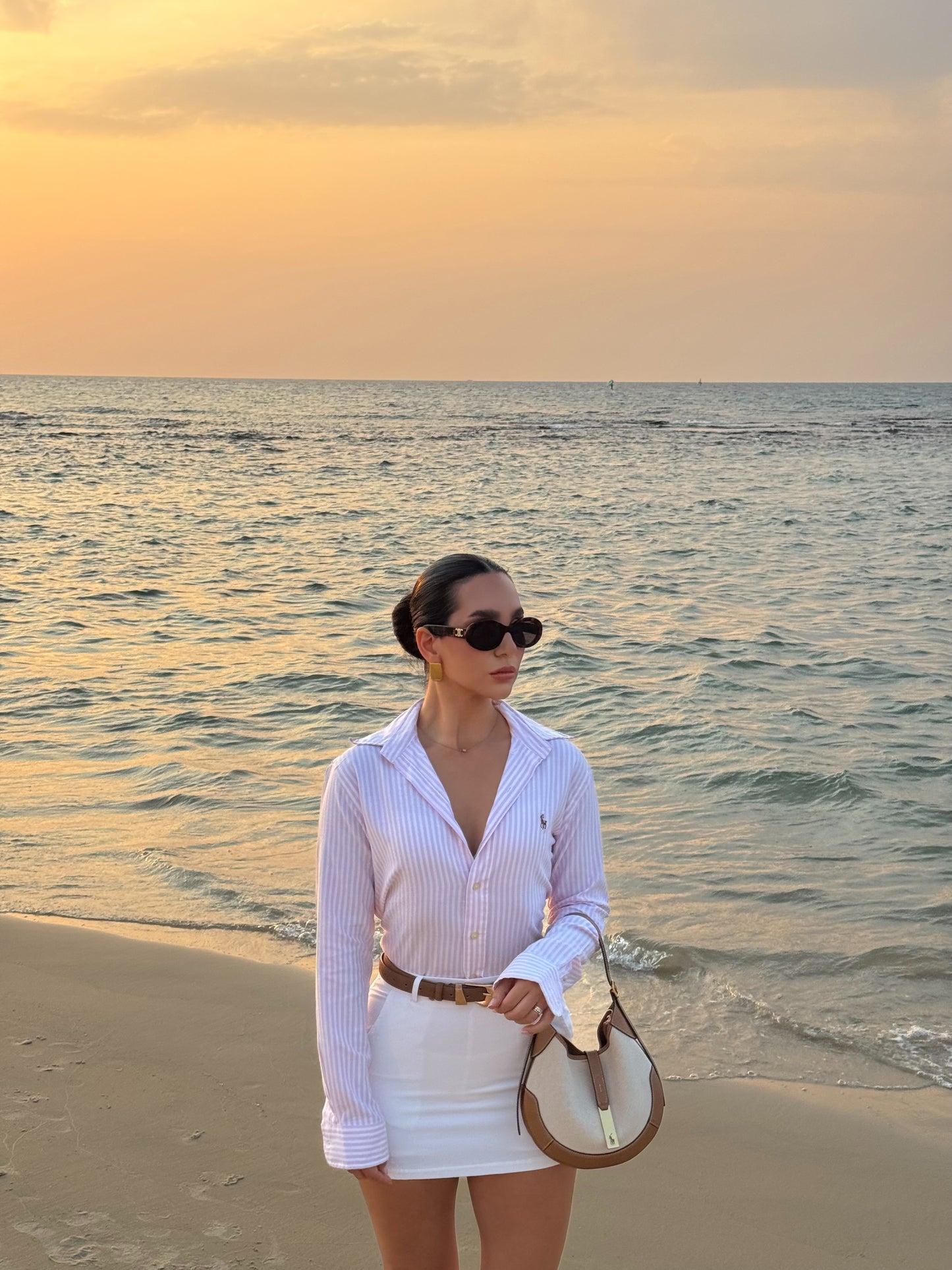 חולצה מכופתרת פולו ראלף לורן לנשים פסים בצבע ורוד בייבי