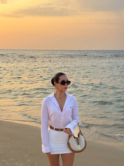 חולצה מכופתרת פולו ראלף לורן לנשים פסים בצבע ורוד בייבי