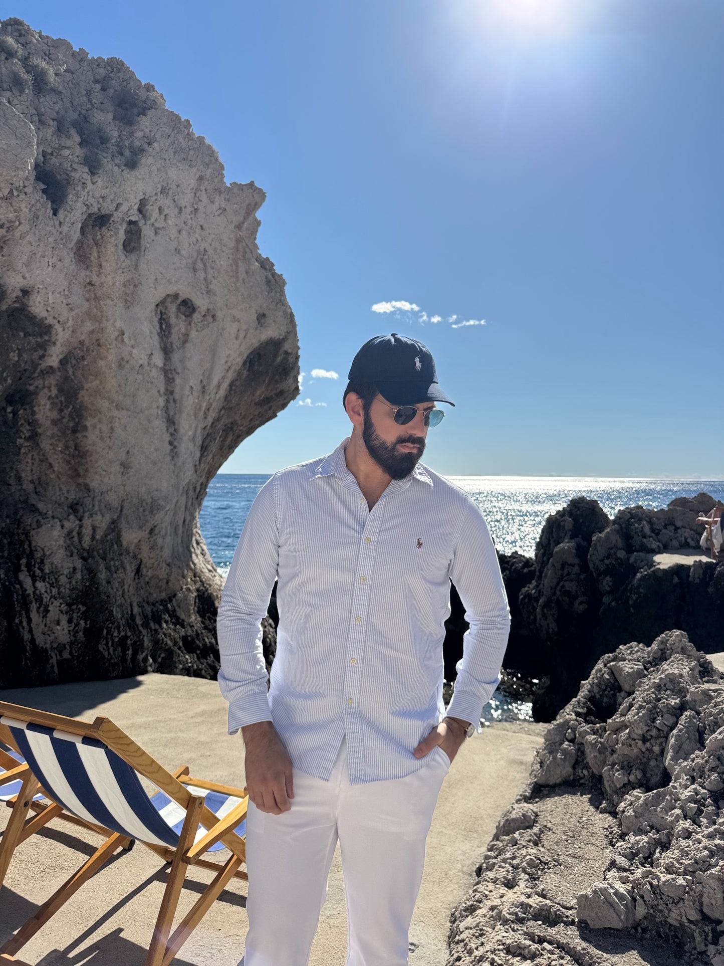 חולצה מכופתרת פולו ראלף לורן לגברים בפסים תכלת ולבן