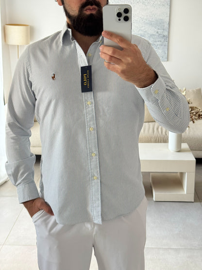 חולצה מכופתרת פולו ראלף לורן לגברים בפסים תכלת ולבן