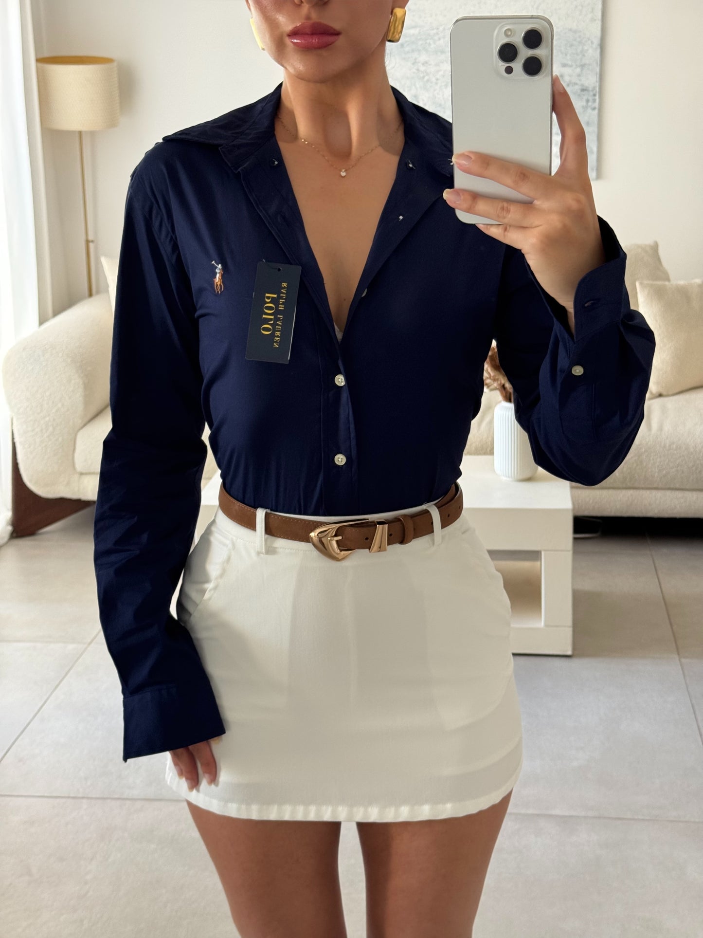 חולצה מכופתרת פולו ראלף לורן בצבע כחול כהה