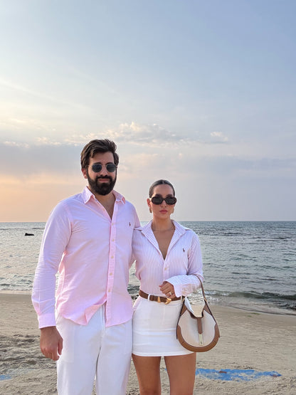 חולצה מכופתרת פולו ראלף לורן לנשים פסים בצבע ורוד בייבי