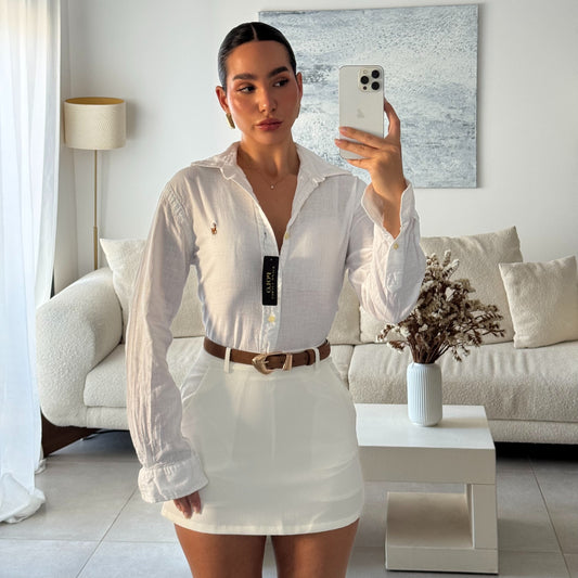 חולצה מכופתרת פשתן פולו ראלף לורן בלבן