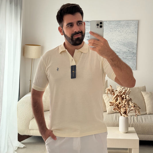 חולצת פולו ראלף לורן קצרה בצבע לבן קרם