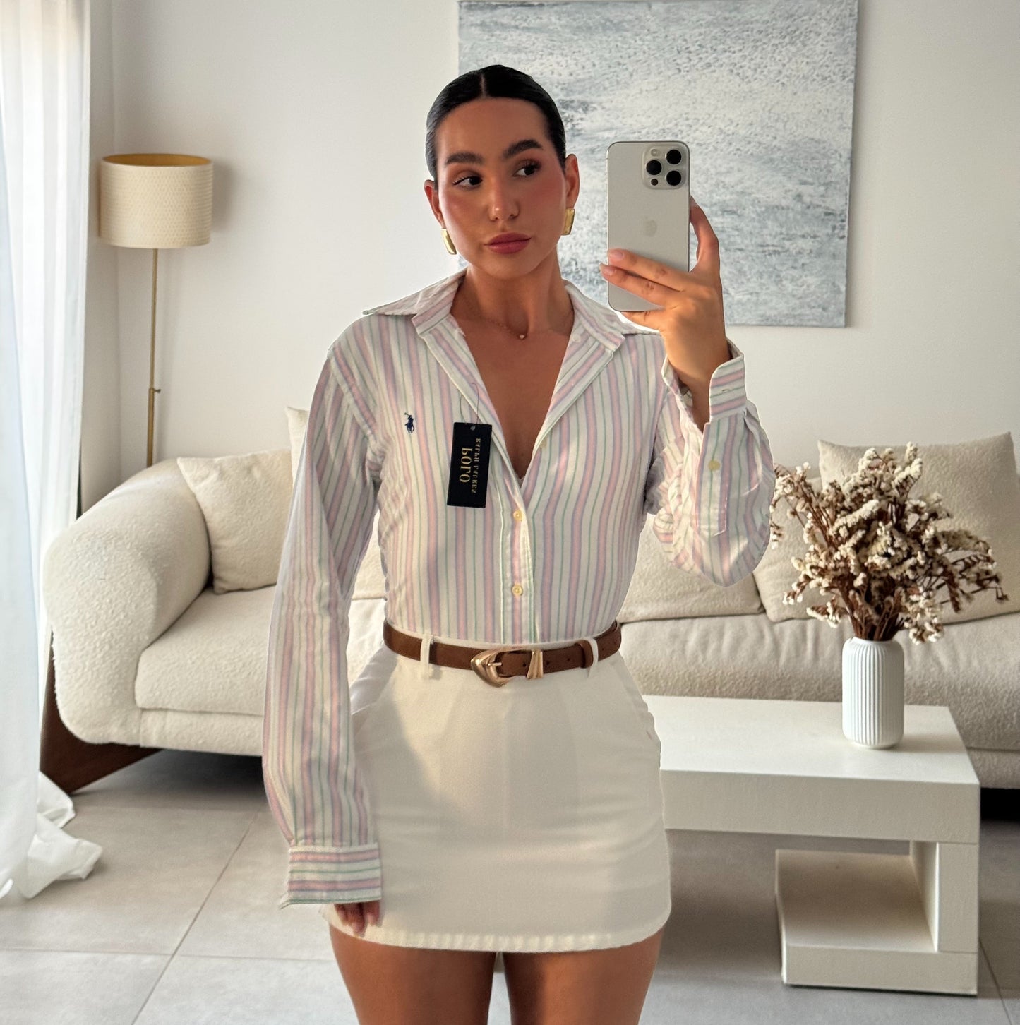 חולצה מכופתרת פולו ראלף לורן בפסים צבעוני ולבן