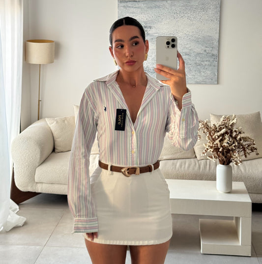 חולצה מכופתרת פולו ראלף לורן בפסים צבעוני ולבן