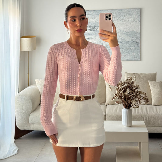 קרדיגן סריג סוודר פולו ראלף לורן בורוד בהיר