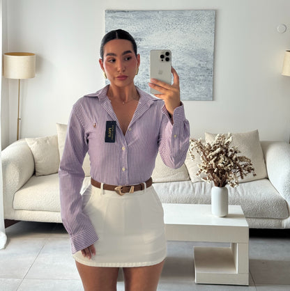 חולצה מכופתרת פולו ראלף לורן לנשים בפסים סגול ולבן