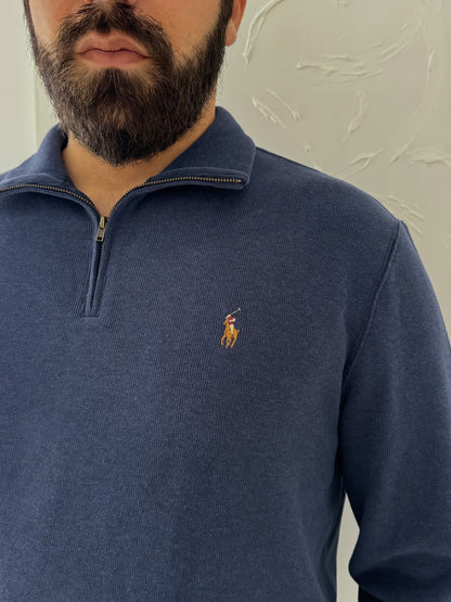 סריג פולו ראלף לורן עם חצי רוכסן בצבע כחול