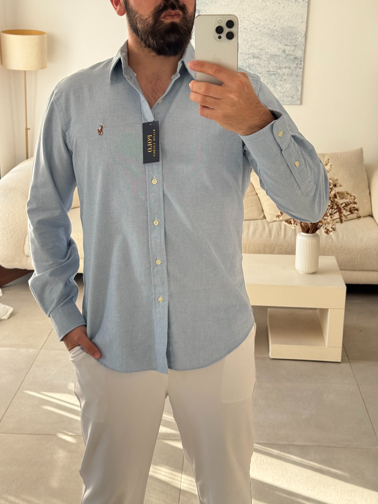 חולצה מכופתרת פולו ראלף לורן לגברים בכחול