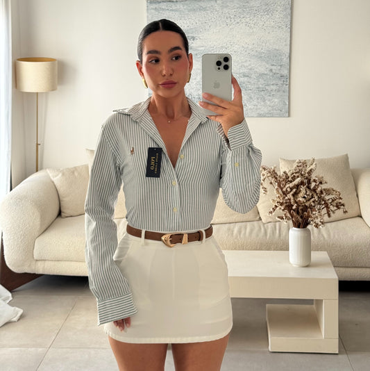 חולצה מכופתרת פולו ראלף לורן לנשים בפסים ירוק ולבן