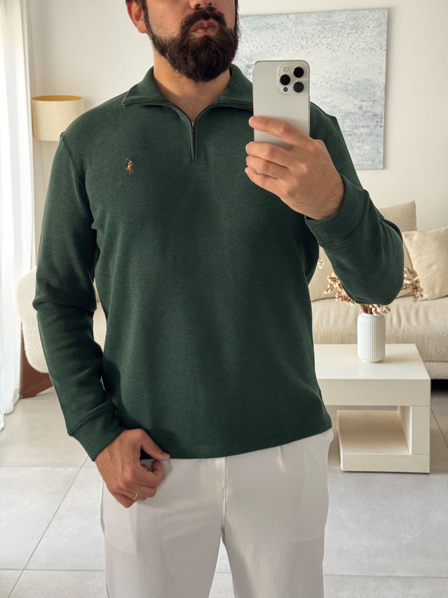 סריג פולו ראלף לורן עם חצי רוכסן בצבע ירוק