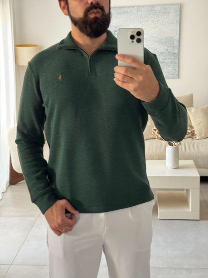 סריג פולו ראלף לורן עם חצי רוכסן בצבע ירוק