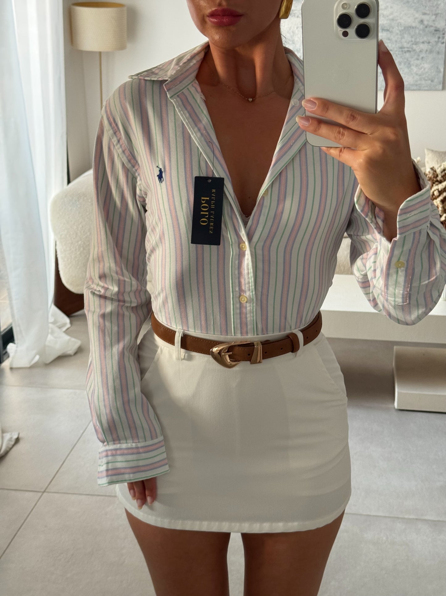 חולצה מכופתרת פולו ראלף לורן בפסים צבעוני ולבן