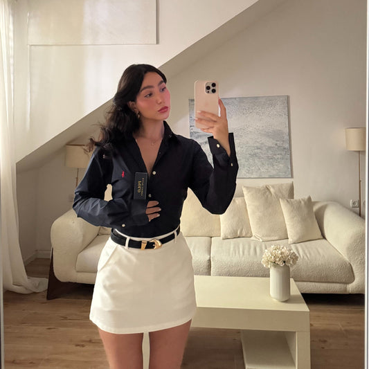 חולצה מכופתרת פולו ראלף לורן בשחור לוגו אדום