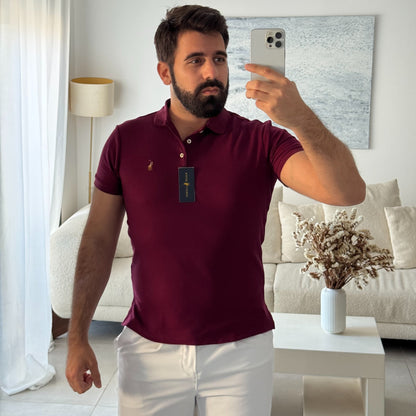 חולצת פולו ראלף לורן קצרה לגברים בצבע בורדו