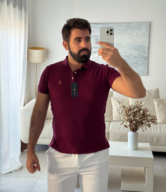 חולצת פולו ראלף לורן קצרה לגברים בצבע בורדו