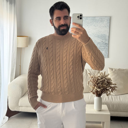 סוודר פולו ראלף לורן בצבע חום בז׳