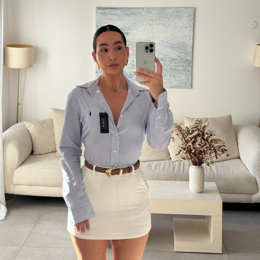 חולצה מכופתרת פולו ראלף לורן לנשים בפסים כחול ולבן