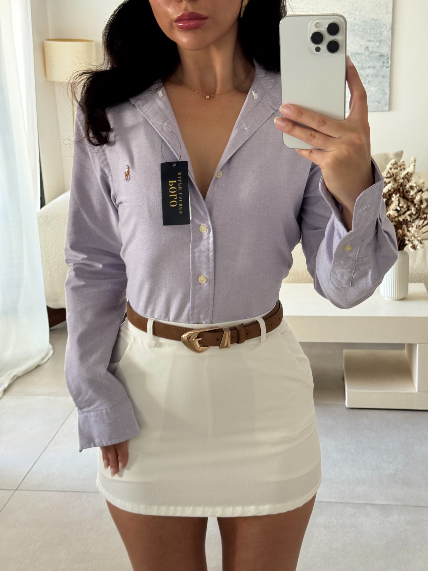 חולצה מכופתרת פולו ראלף לורן לנשים בצבע סגול בהיר