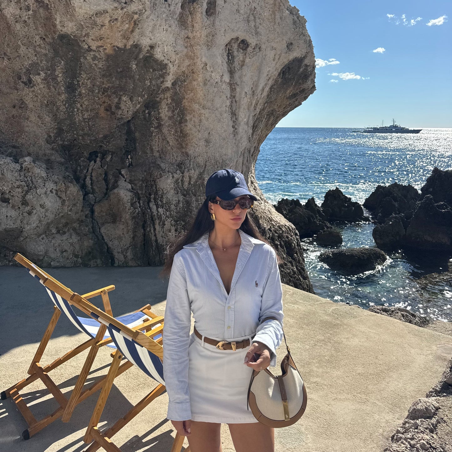 חולצה מכופתרת פולו ראלף לורן לנשים בפסים תכלת ולבן