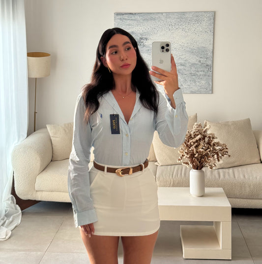 חולצה מכופתרת פולו ראלף לורן לנשים בפסים תכלת ולבן