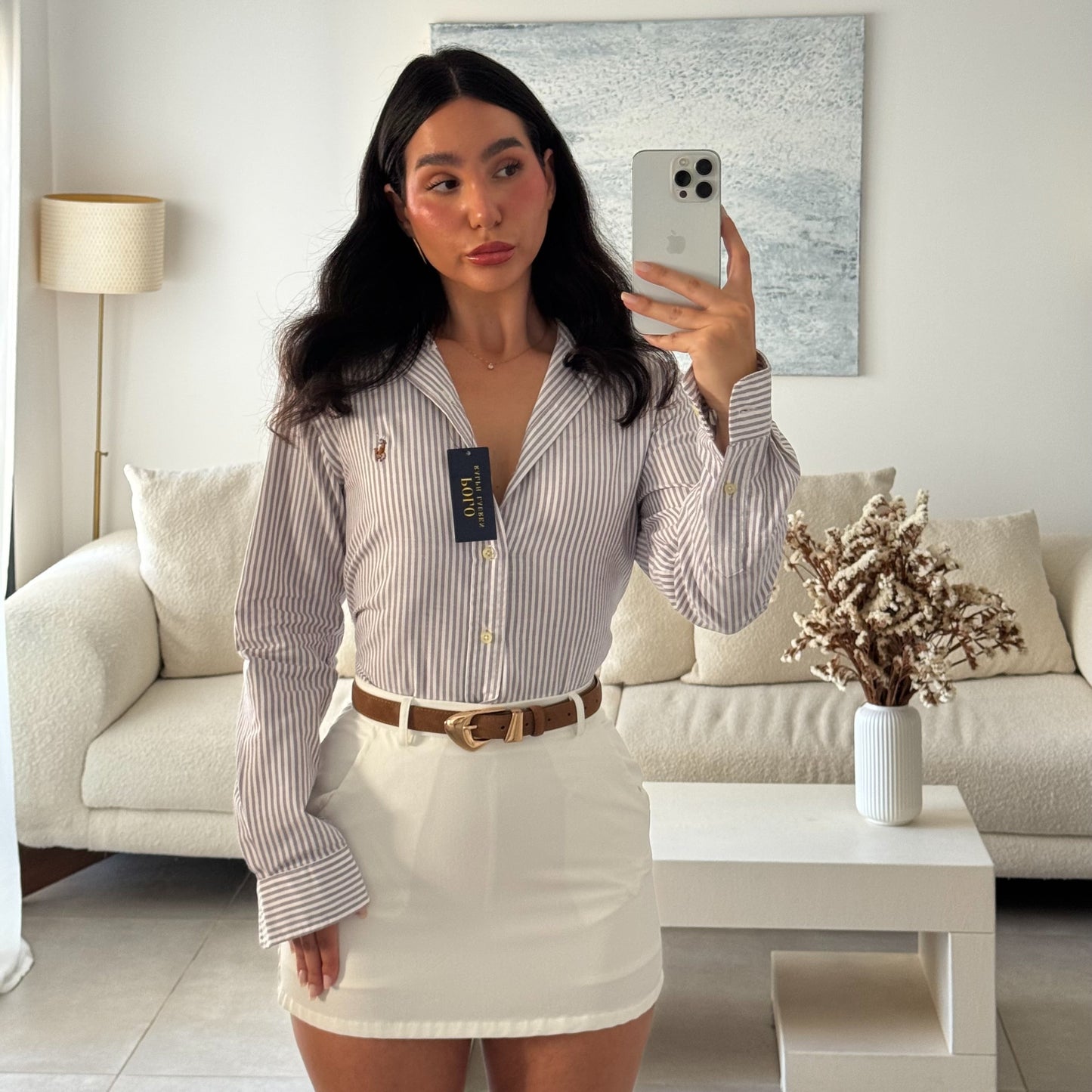 חולצה מכופתרת פולו ראלף לורן לנשים בפסים סגול ולבן