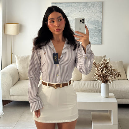 חולצה מכופתרת פולו ראלף לורן לנשים בפסים סגול ולבן