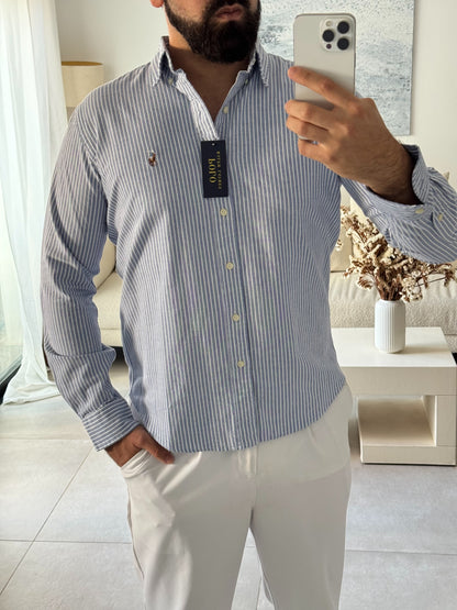 חולצה מכופתרת פולו ראלף לורן לגברים בכחול עם פסים בצבע לבן