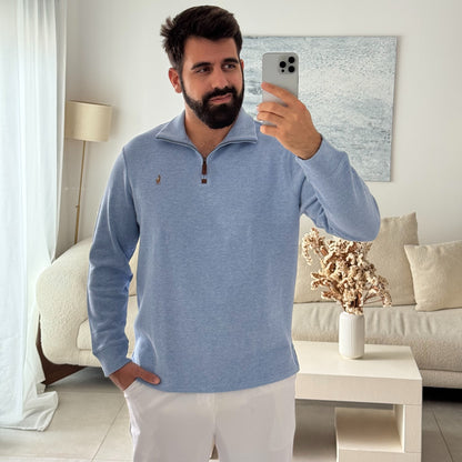 סריג פולו ראלף לורן עם חצי רוכסן בצבע תכלת