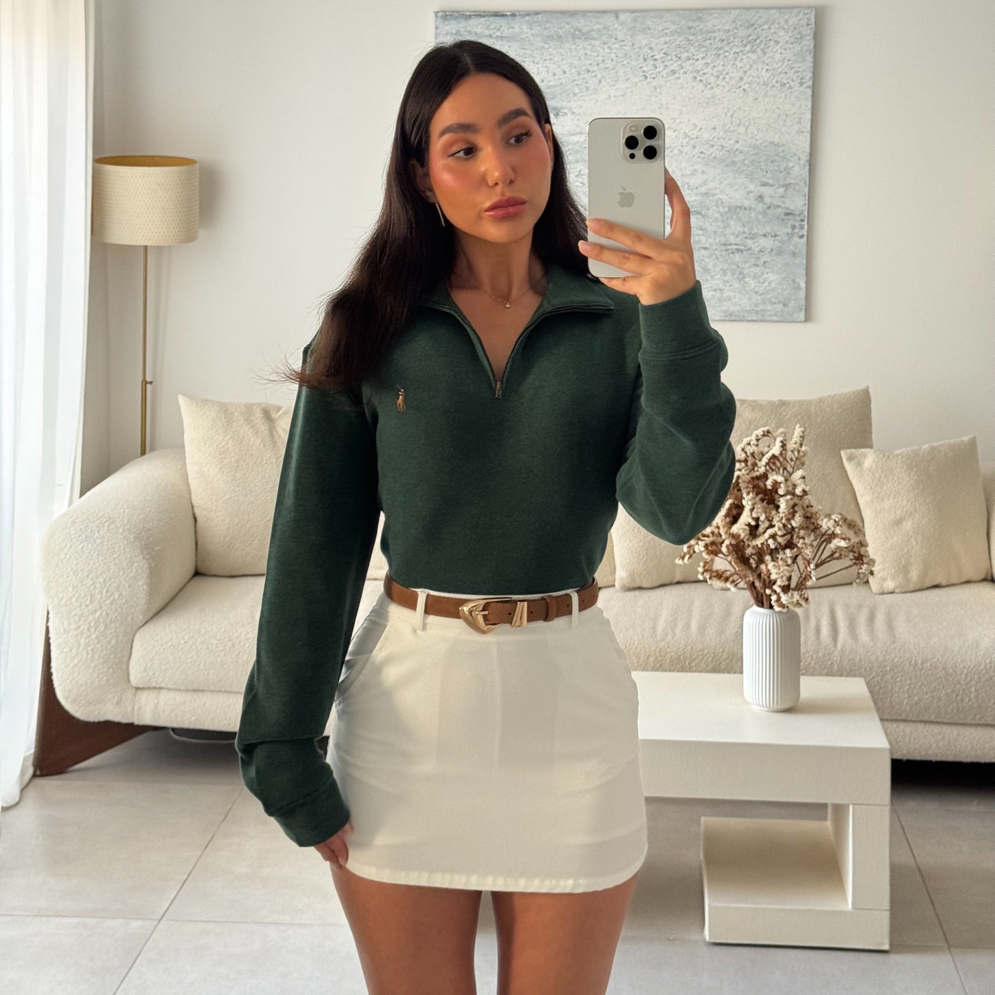 סריג פולו ראלף לורן עם חצי רוכסן בצבע ירוק