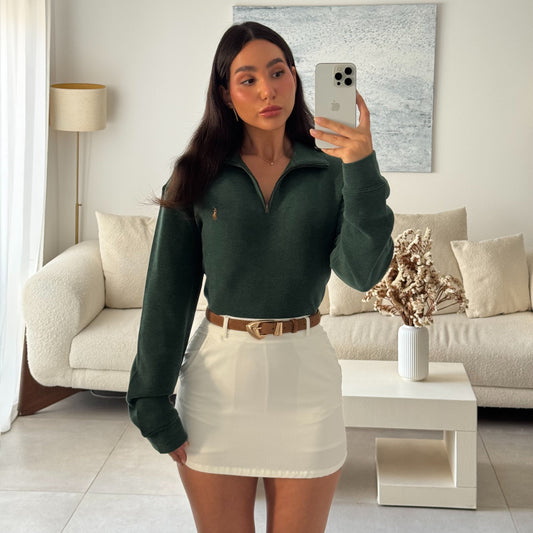 סריג פולו ראלף לורן עם חצי רוכסן בצבע ירוק