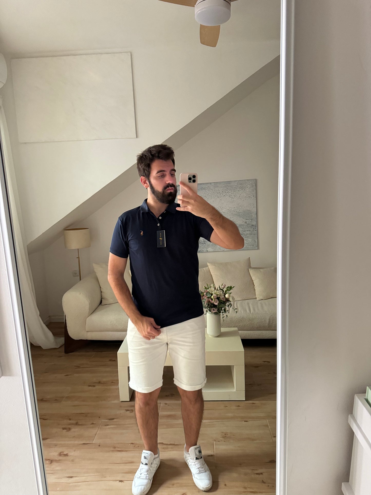 חולצת פולו ראלף לורן קצרה לגברים בצבע כחול כהה