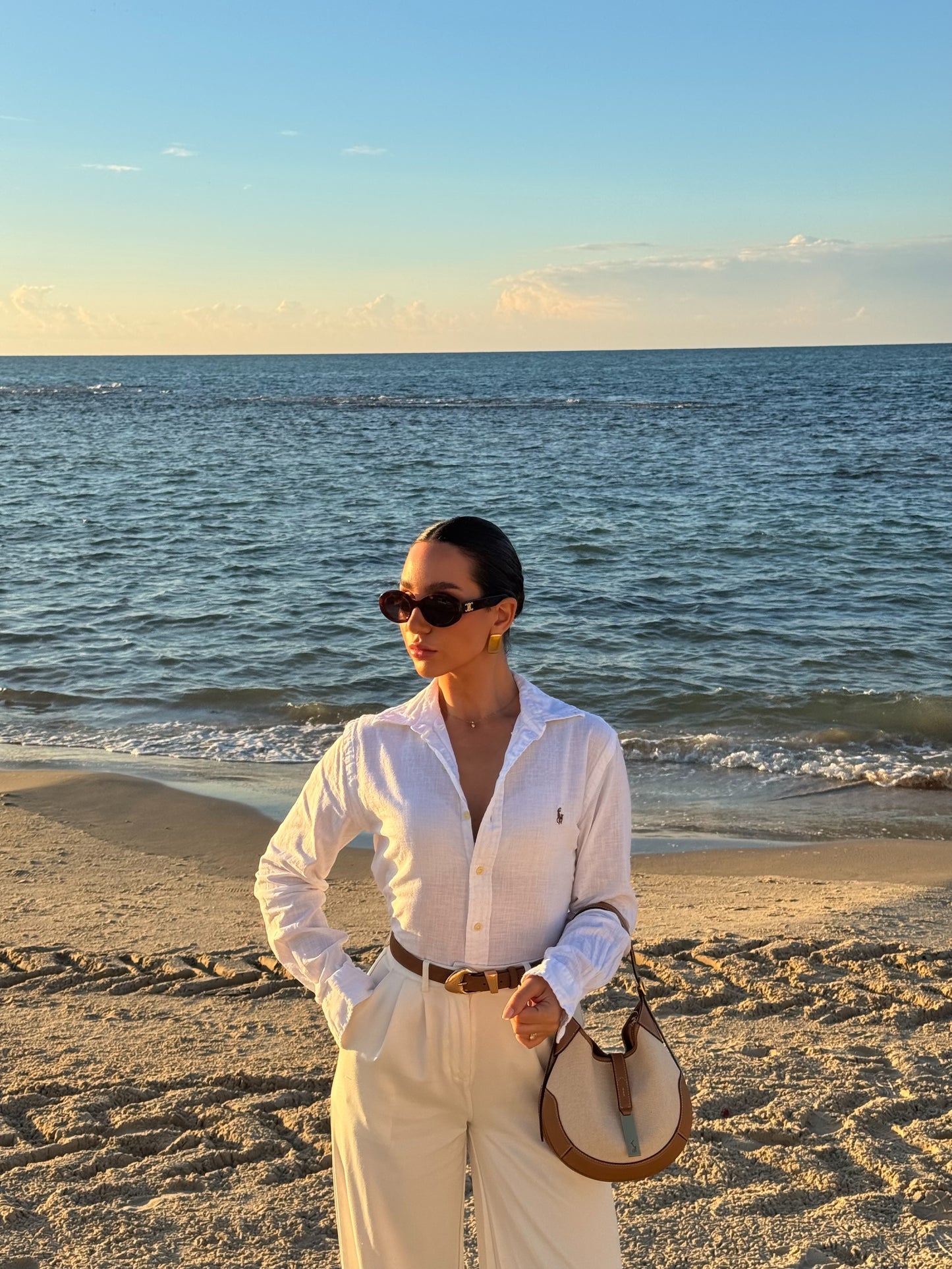 חולצה מכופתרת פשתן פולו ראלף לורן בלבן