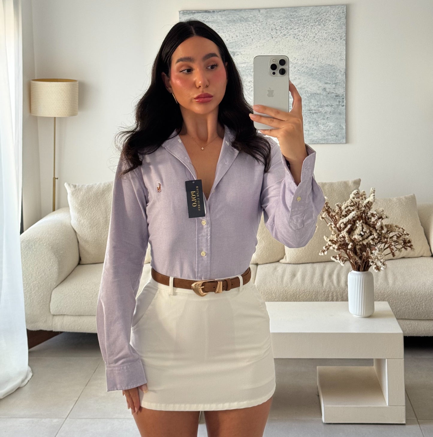 חולצה מכופתרת פולו ראלף לורן לנשים בצבע סגול בהיר