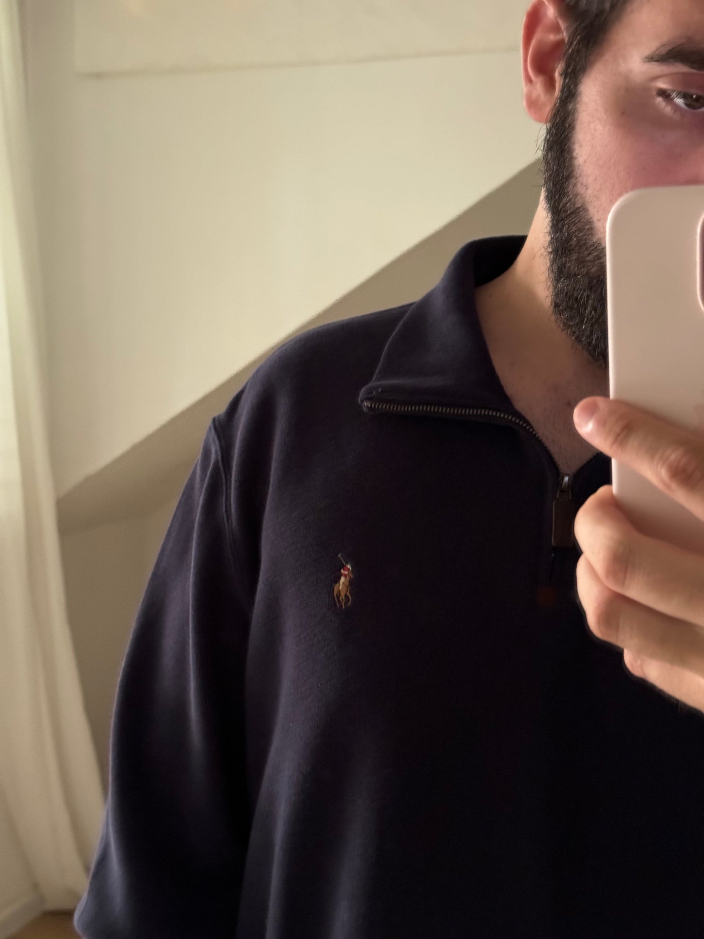 סריג פולו ראלף לורן עם חצי רוכסן בכחול כהה