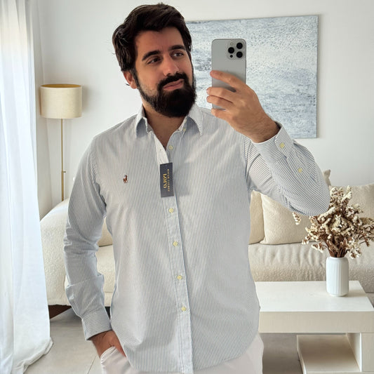 חולצה מכופתרת פולו ראלף לורן לגברים בפסים תכלת ולבן