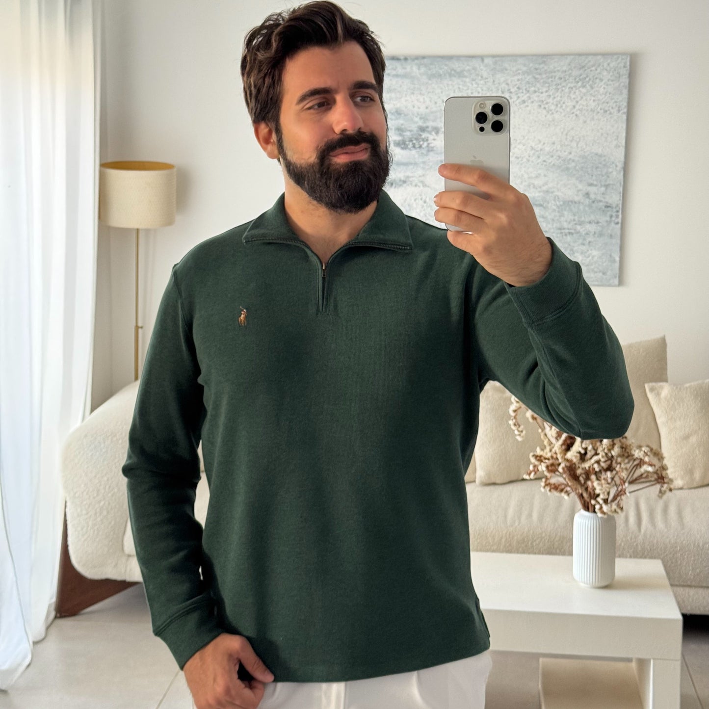 סריג פולו ראלף לורן עם חצי רוכסן בצבע ירוק