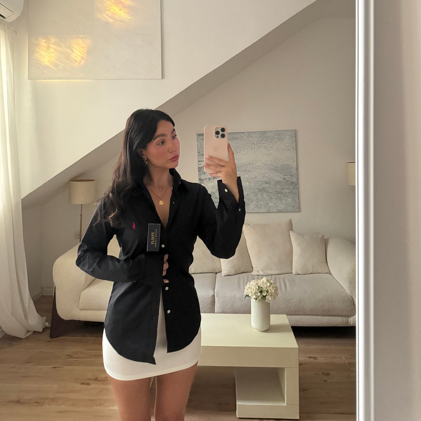 قميص بولو رالف لورين أوتلت أسود مع شعار أحمر