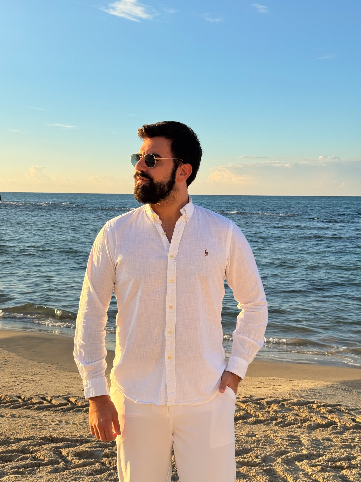 חולצה מכופתרת פשתן פולו ראלף לורן בלבן