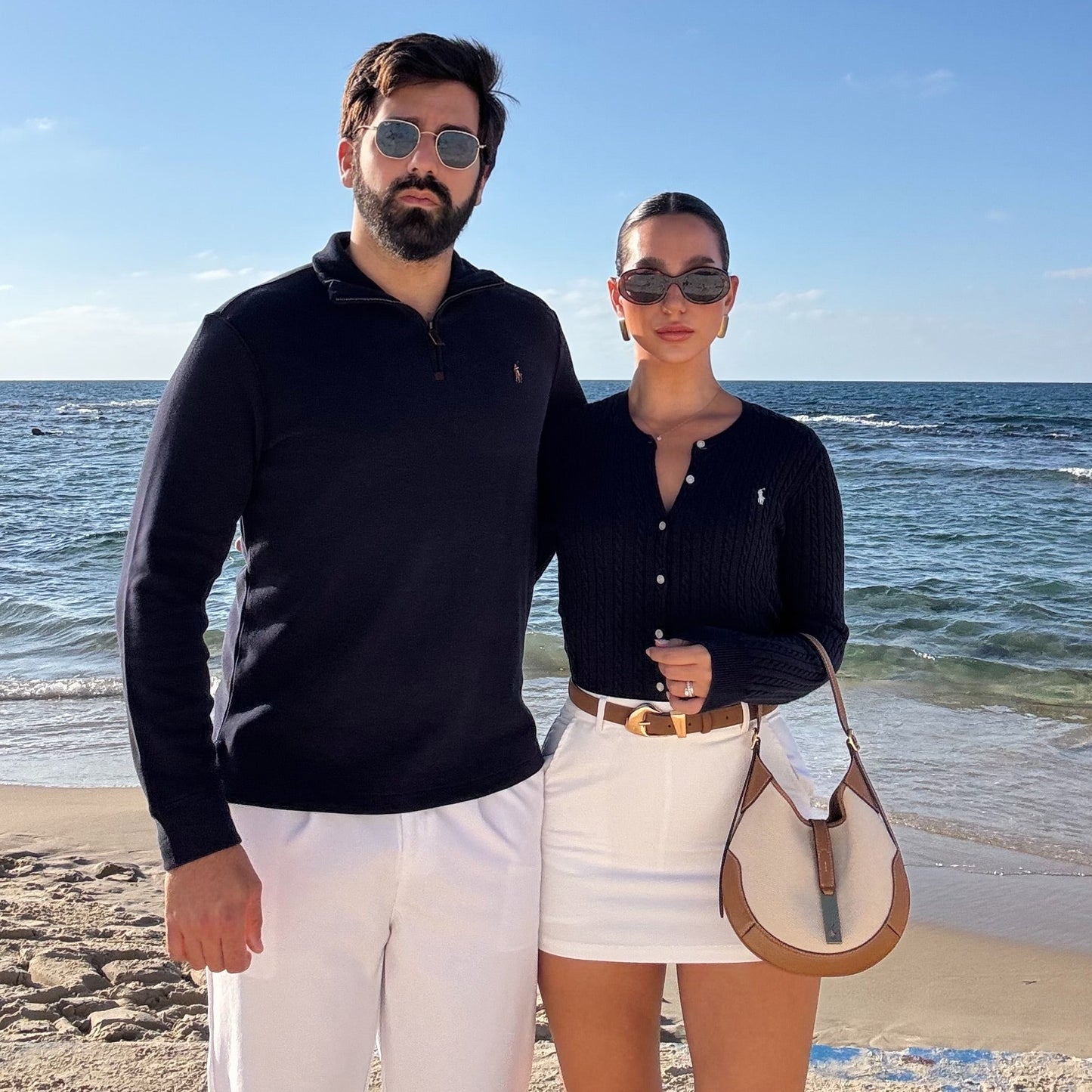 סריג פולו ראלף לורן עם חצי רוכסן בצבע כחול כהה