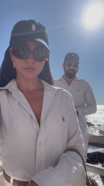 חולצה מכופתרת פולו ראלף לורן לנשים בפסים תכלת ולבן