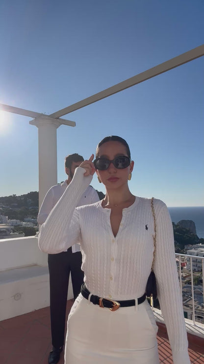 קרדיגן סריג סוודר פולו ראלף לורן בלבן