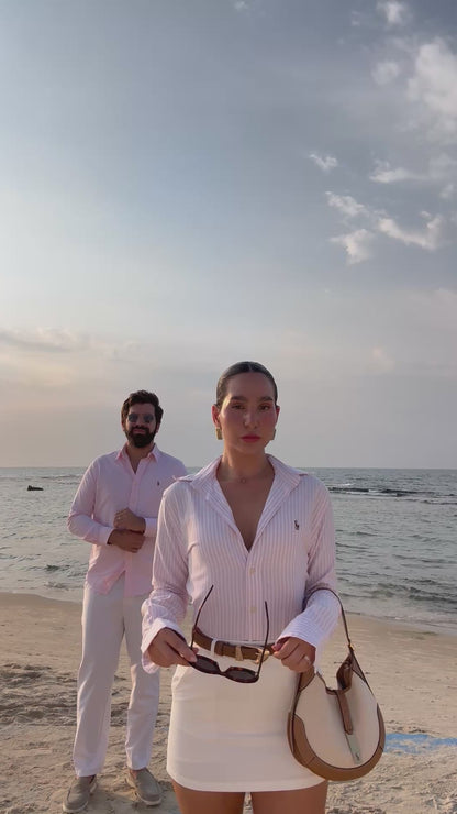 חולצה מכופתרת פולו ראלף לורן לנשים פסים בצבע ורוד בייבי