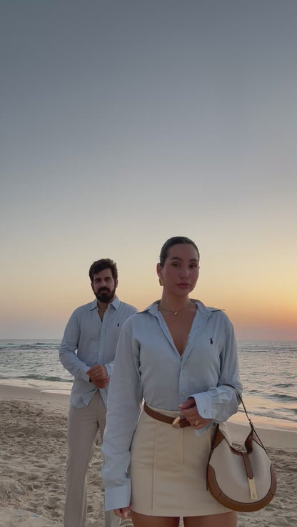 חולצה מכופתרת בטקסטורת פשתן פולו ראלף לורן לגברים בצבע תכלת