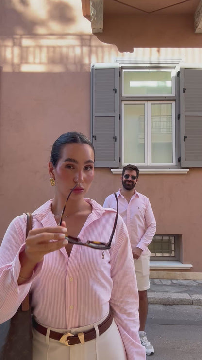 חולצה מכופתרת פולו ראלף לורן בפסים ורוד בהיר ולבן